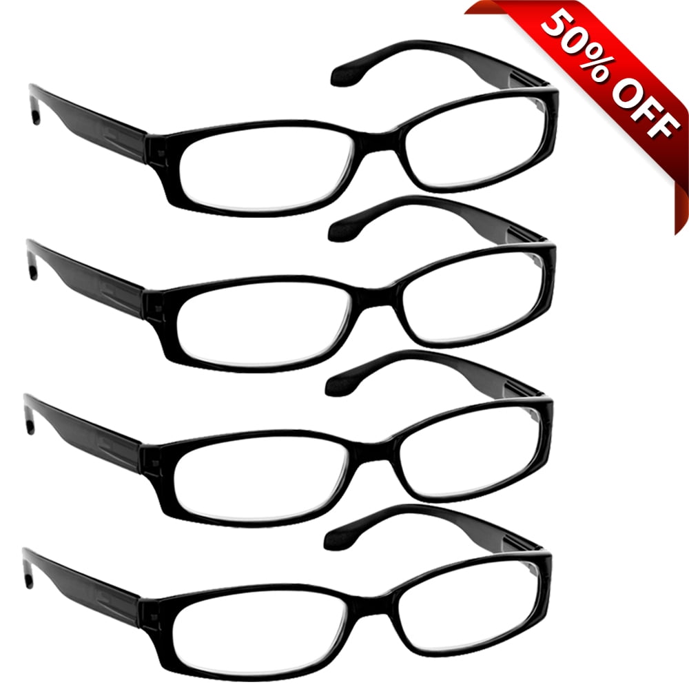 Reading Glasses +1.75 | 4 Pack of Readers for Men and Women | 4 Black ...