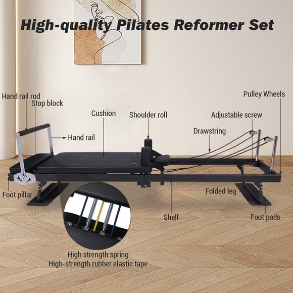 Kojooin Foldable Pilates Reformer Machine for Home, Compact Reformer with Dual Resistance, Adjustable Design and High-Density Padding