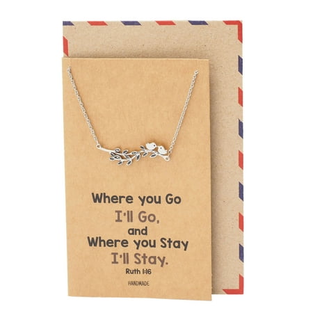 Quan Jewelry 2 Birds on Branch Pendant Necklace, Gifts for Women, Best Mother's Day Gifts for Women with Inspirational Quote on Greeting (Best Military Branch For Females)