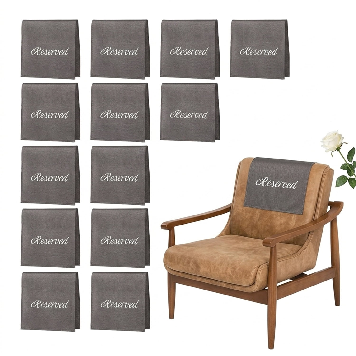 NOGIS 12 Pack 22 Inch Reserved Chair Signs Church Pew Reserved Sign Reserved Seating Signs Reserved Cloths Placeholder for Wedding Meeting Event Party Celebration, Gray