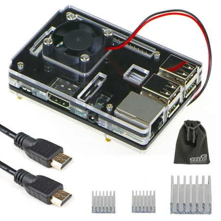 TSV 3in1 Kit for Raspberry Pi 3 Model B,Transparent 6-layer Case Box w/ Cooling Fan+Aluminum Heatsink+HDMI