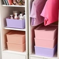 thumbnail image 3 of 6 Pcs Large Plastic Storage Bins with Lids 14.4 x 10.4 x 5.1 Inch Stackable Storage Containers Decorative Cubby Organizer for Clothes Shelves Garage Closet Office (Pastel), 3 of 12