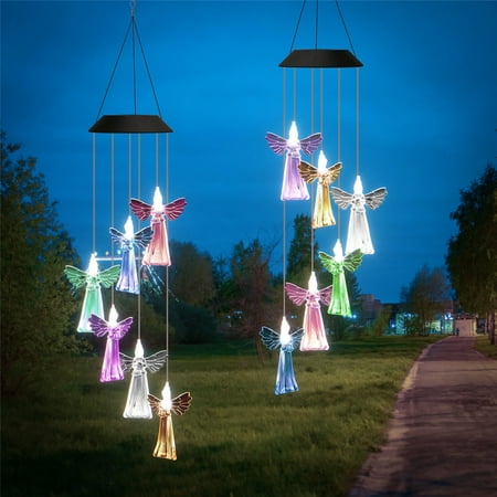 Colorful Solar Wind Chimes Solar Changing Color Angel Wind Chime LED Hanging Lamp Windchime Light LED Colorful Power Solar Wind Chimes Yard Home Garden Corridor  Balcony Decor