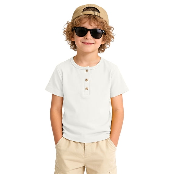 WUANDIXFA Toddler Boys Crew Neck Short Sleeve Tees Loose Shirts 1-8 Years Soft Casual Tops for Little Boys,White,7-8 Years