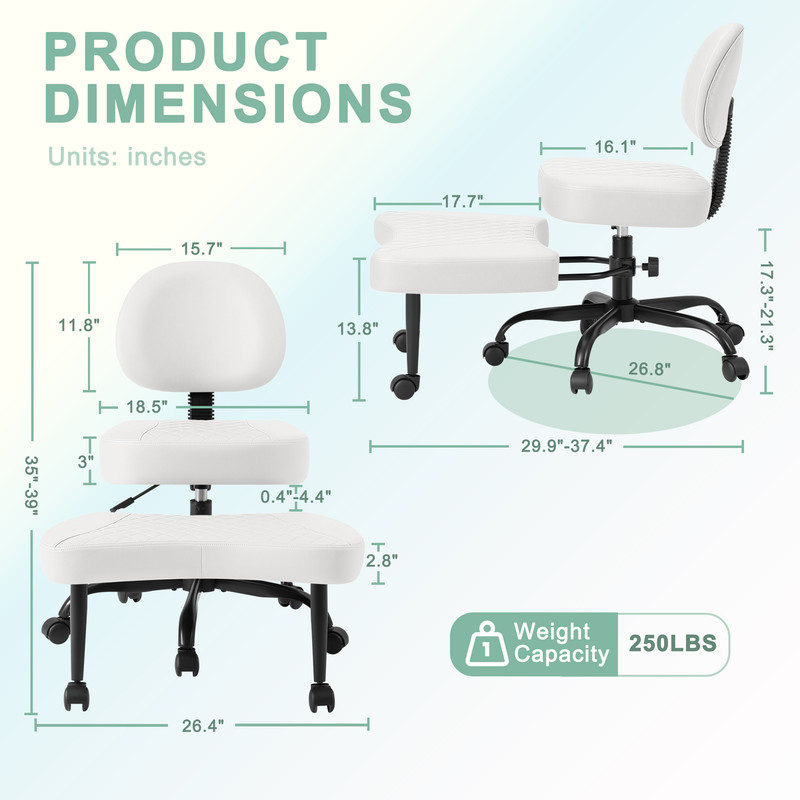 Lacoo Ergonomic Cross Legged Swivel Office Chair,ADHD & Meditation Chair with Retractable footrest,Adjustable Height with Back Support,PU Leather,White