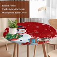 thumbnail image 4 of Red Snowman Christmas Round Tablecloth, Fitted Table Cover with Elastic for 36"-44" Round Tables, Xmas Tree Gifts Snowflake Winter Table Cloth Outdoor Indoor Dinning Party Waterproof Tablecloths, 4 of 7