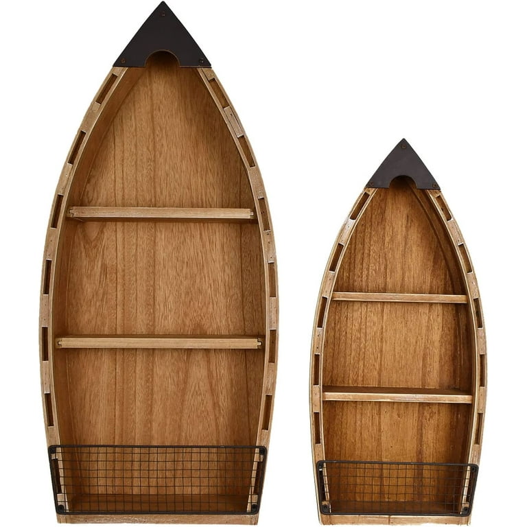 2set Wooden Boat Decor Hanging Wood Boat Decoration for Wall, Rustic  Nautical Standing Boat Shelf Decor Beach Theme Display Boat with Shelves  for Bathroom Bedroom Lake House Decoration (with 3 Tiers) 
