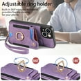 thumbnail image 6 of Dteck for iPhone 15 Case Wallet with Card Holder,Ring Stand,Wrist Strap,RFID-Blocking PU Leather Protective Magnetic Flip Cover, Purple, 6 of 10
