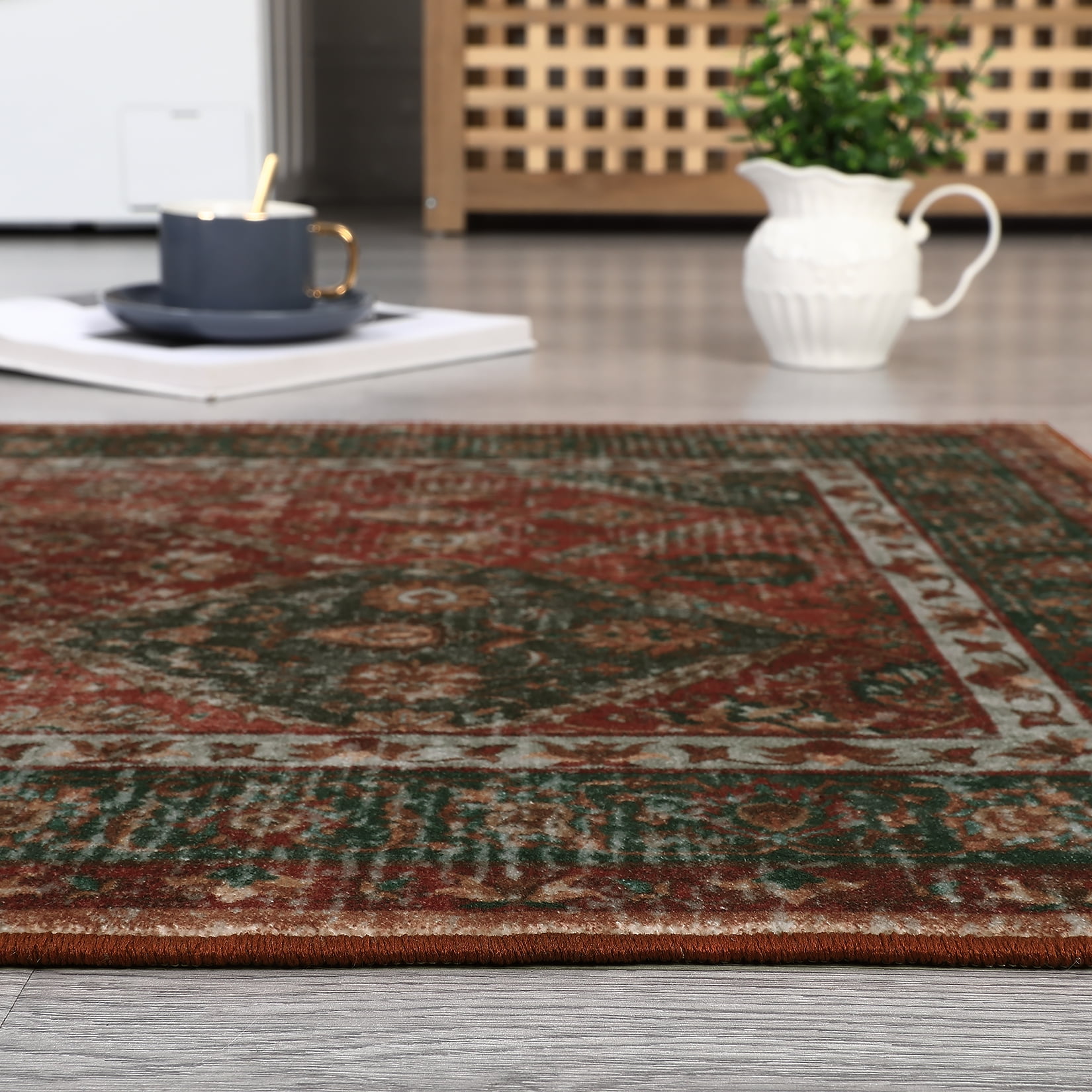 Garvee 5'x7' Area Rug, Washable Persian Rug Vintage Boho Carpet Non Slip Soft Print Rug for Bedroom Dining Room Living Room, Red
