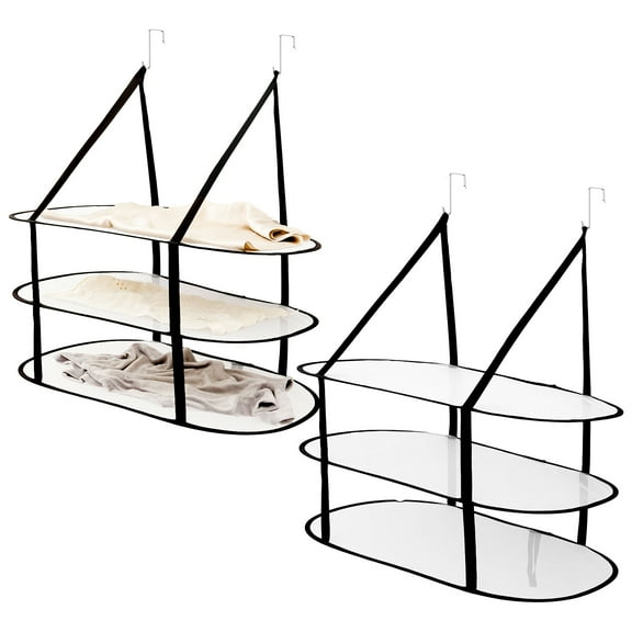 FKSZLL 2 Pcs 3 Tier Sweater Drying Rack Flat Over The Door Folding Drying Rack Lay Black Large Laundry Hanging Dryer Mesh Clothes Hanging Fold Flat Dry Hanger for Apartment Dorm Bathroom