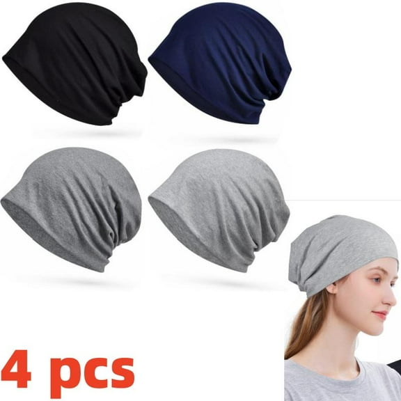 4Pcs 11in Cotton Slouchy Beanie Hip-Hop Soft Lightweight Running Beanie Adult Skull Hats Cap for Men Women, Textiles & Soft Furnishings