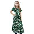 thumbnail image 6 of DAETIROS Girls Floral Maxi Dress Summer Casual Long Dress with Pockets Comfy Short Sleeve Green A-Line Flowy Kids Girls 4-14,Size 5 T, 6 of 9
