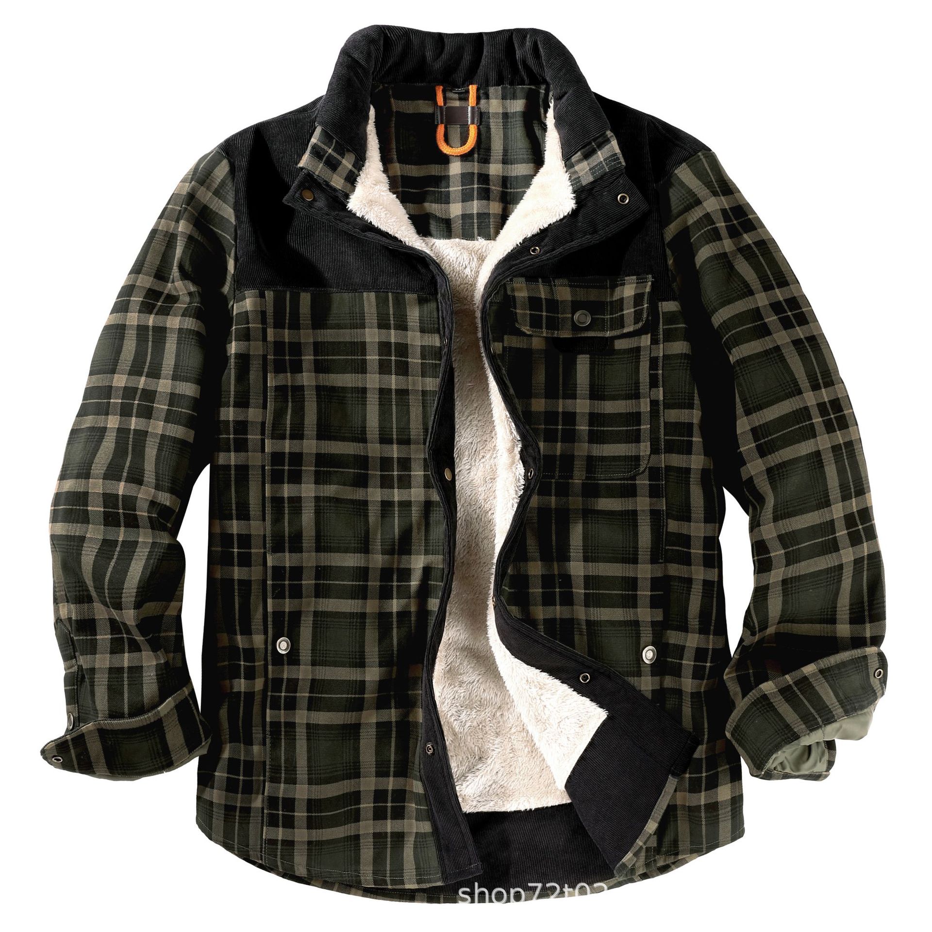 Men's Camp Night Berber Lined Hooded Flannel Shirt Jacket Autumn Winter Fashion Coat