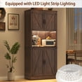 thumbnail image 6 of 72" Tall Farmhouse Kitchen Pantry Cabinet with 10 Side Shelves and LED Light & Power Outlet, 5 Layers Pantry Storage Cabinet with Barn Doors&Load-Bearing Steel Pipe for Dining Room,Living Room, 6 of 8