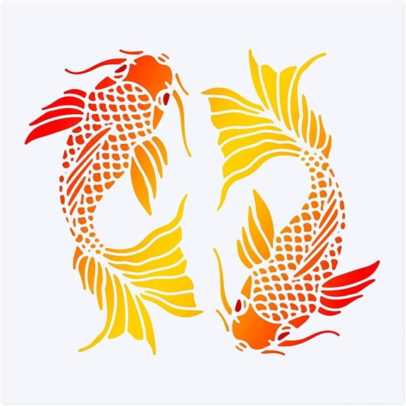1 pc Koi Drawing Painting Stencils Templates (11.8x11.8inch) Plastic Koi Stencils Decoration Square Carp Stencils for Painting on Wood Floor Wall and Fabric
