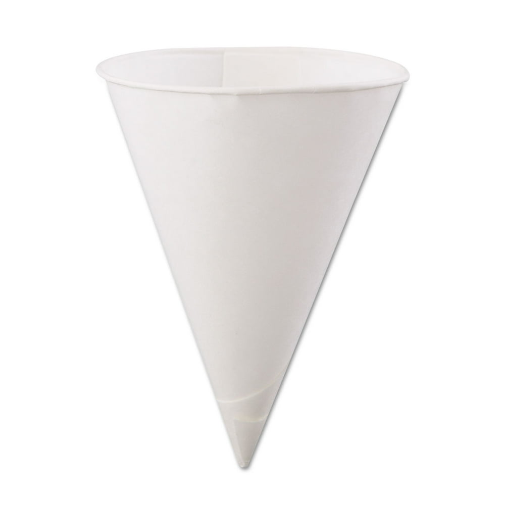 Rolled Rim, Poly Bagged Paper Cone Cups, 6oz, White, 200/bag, 25 Bags