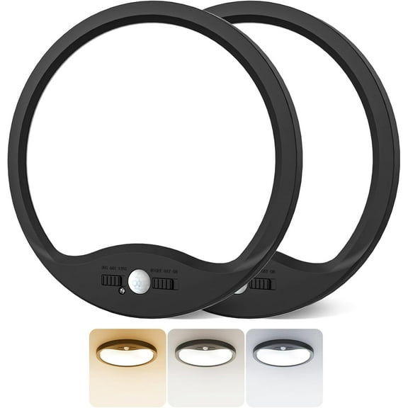 12inch 24W Motion Sensor Ceiling Light Wired, 3 Sensing Modes Motion Activated Closet Lights Black, 3000K/4000K/6500K Waterproof LED Ceiling Lamp for Pantry Closet Shower Hallway