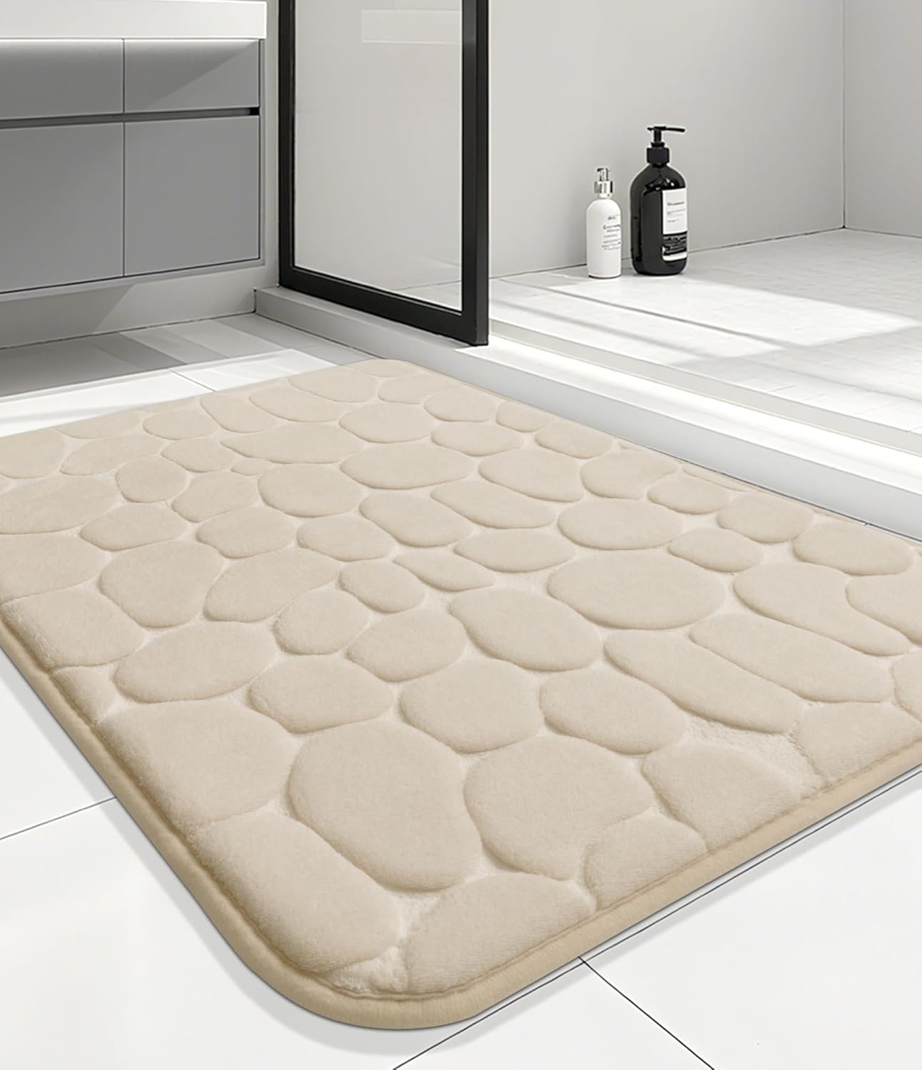 Memory Foam Bath Mat – Super Soft Absorbent Bathroom Rug, Non-Slip Quick Dry Floor Mat, Cobblestone Design, Washable Bath Mat for Bathroom, Bedroom, Toilet