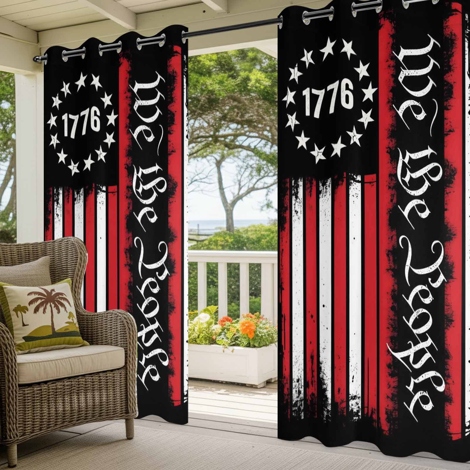 We The People Outdoor Curtains for Patio, Independence Day Rustic Red White Flag Sunshade Privacy Drapes Grommet Waterproof Outside Curtains for Porch/Cabana/Balcony 54"x 108", 1 Panel