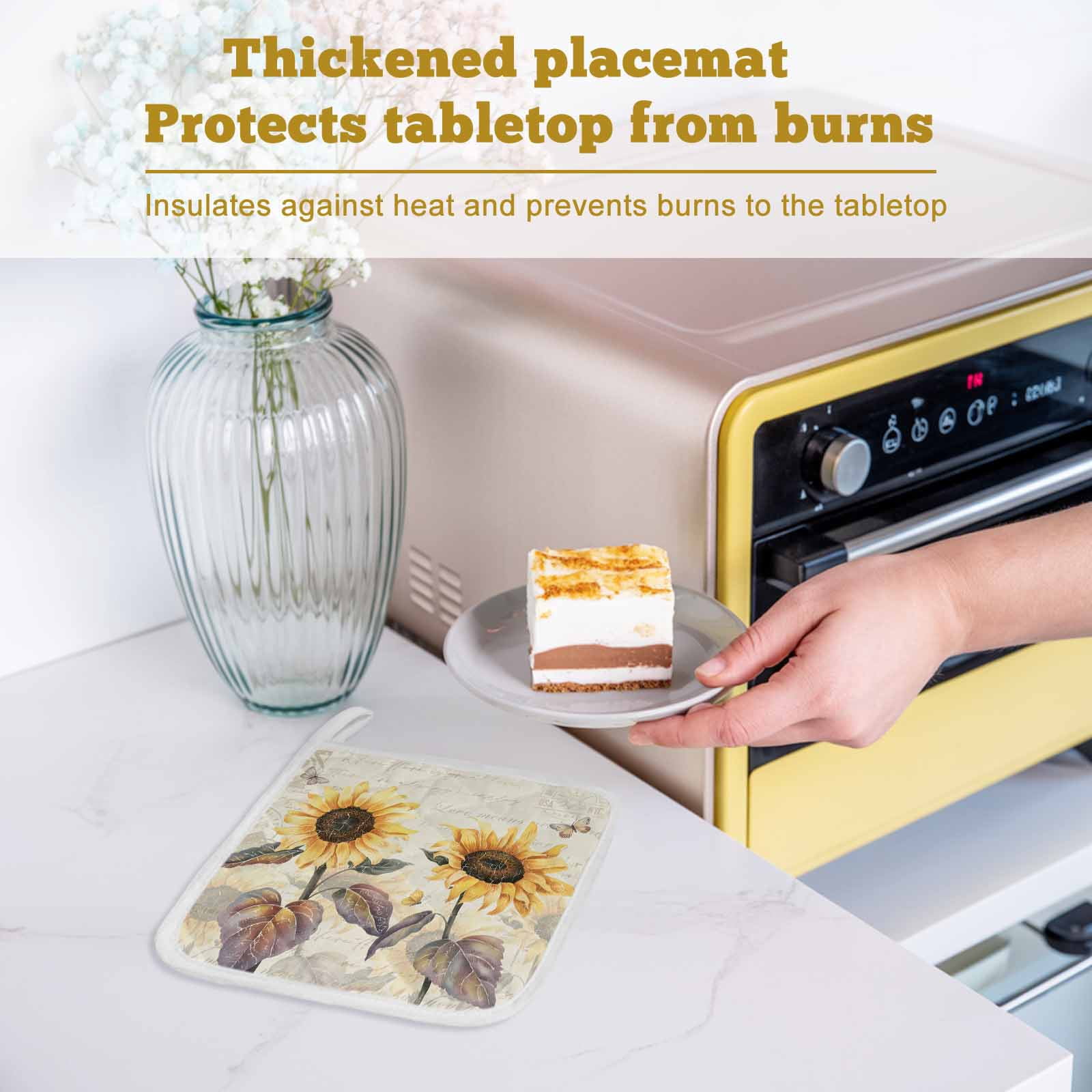 Sunflower Pot Holders for Kitchen Heatproof Potholder, 3 Pack Yellow Summer Botanical Floral Farmhouse Hot Pads Multipurpose Oven Pads Cloth Potholders Trivet for Cooking Baking