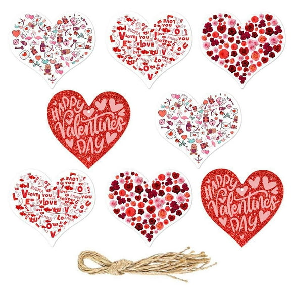 Kraoden 8 Pcs Paper Gift Tags Heart Shape Gift Tags Hang Tag Valentine's Day Gift Tags with String for Valentine's Day Wedding Mother's Day Thanksgiving Party DIY Wrapping