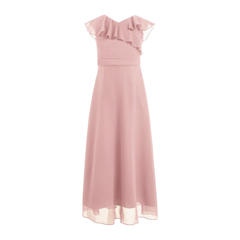 DPOIS Junior Girls V Neck High Waist Bridesmaid Dress A-Line Floor-Length  Ruffle Chiffon Party Dress - Walmart.com