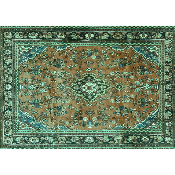 Ahgly Company Machine Washable Indoor Rectangle Persian Turquoise Blue Traditional Area Rugs, 7' x 9'