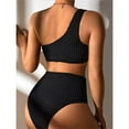 thumbnail image 4 of UTSJKR Women's Ribbed Bikini Sets Ruched V Neck High Waist One Shoulder Top with High Waist Two Piece Bathing Suit Black S, 4 of 6