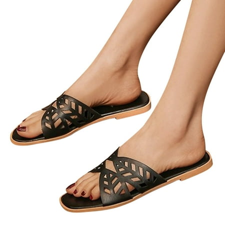 

Christmas Sandals For Women Ladies Fashion Solid Flat Carved Slippers Sandals Casual Shoes