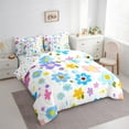 thumbnail image 3 of Feelyou Cute Cartoon Floral Bedding Comforter Set 7 Pieces, Cartoon Blue Flower Full Bedding Set, Teens Kids Boys Girls Reversible Fitted Sheet Flat Sheet, Luxury Bedroom Decor, 3 of 8