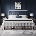 thumbnail image 2 of Yaheetech Classic Iron Platform Bed Frame with High Headboard and Footboard, King, White, 2 of 7