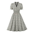 thumbnail image 1 of Robe à Manches Courtes à Col Montant en V à Motif Floral, Tunique Mature à Ourlet Volanté Évasé, Vêtements pour Femmes, 1 of 13
