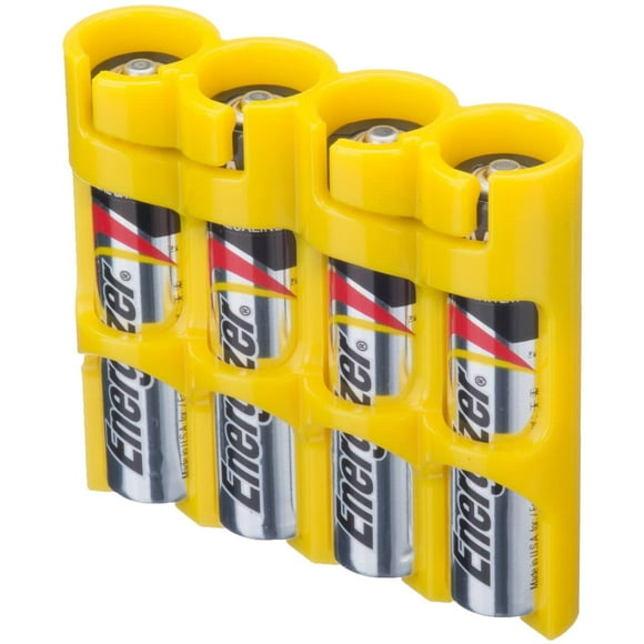 Storacell SLAAA4pkCY by Powerpax Slimline AAA Battery Caddy, Yellow, Holds 4 Batteries