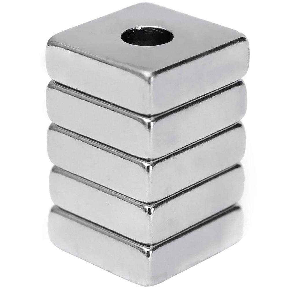 Walbest 5Pieces N52 Small Multiuse Square Neodymium with Hole, Strong Blocks Permanent