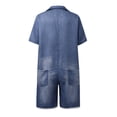 thumbnail image 3 of Womens Casual Short Sleeves Denim Romers Elastic Waist Button Down Onesie Jumpsuits Hem Jean Short Jumpsuit with Pockets(Navy,XL), 3 of 3