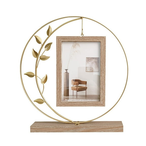 Picture Frame, Kvago Double-Sided Hanging Picture Frame Holds 4x6 Inch Vertical Photos, Family Office Desk Rustic Display Metal Tree Wooden Photo Frame, Gift for Mom Grandma Women Adults (Gold)