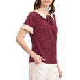 thumbnail image 4 of INSPIRE CHIC Blouse à Pois pour Femmes à Col Claudine Contrastant, Manches Courtes, Hauts, Blouses, L Rouge Foncé, 4 of 6