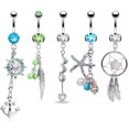 thumbnail image 4 of BodyJ4You 65 Belly Button Rings Dangle Barbells 14G Steel CZ Created-Opal Navel Body Jewelry, 4 of 7
