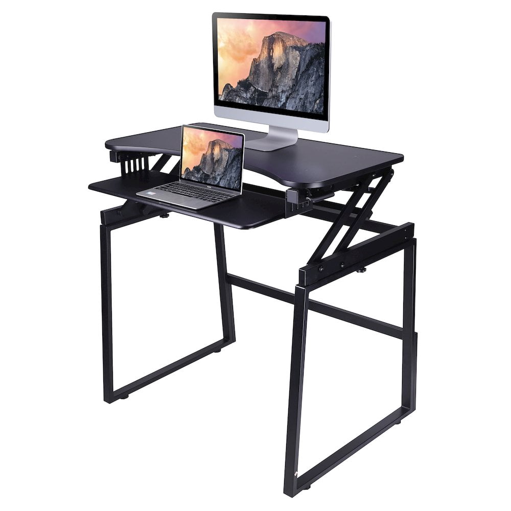 Rocelco 32" Height Adjustable Standing Desk Converter with Floor Stand BUNDLE