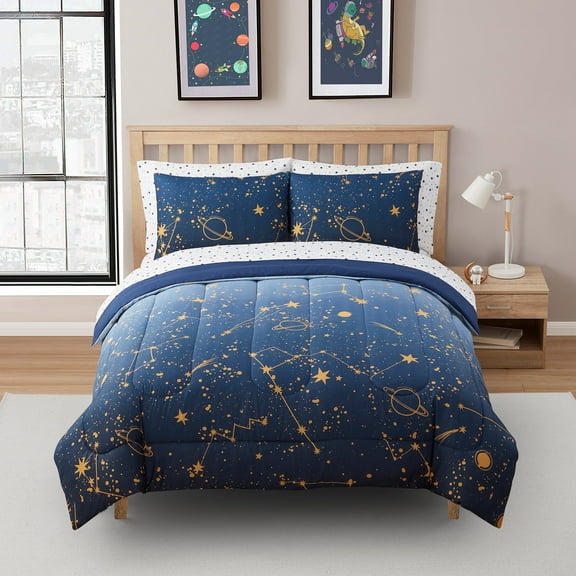 Kids Galaxy Bed in a Bag 7 Piece Comforter, Sham & Sheet Set Full