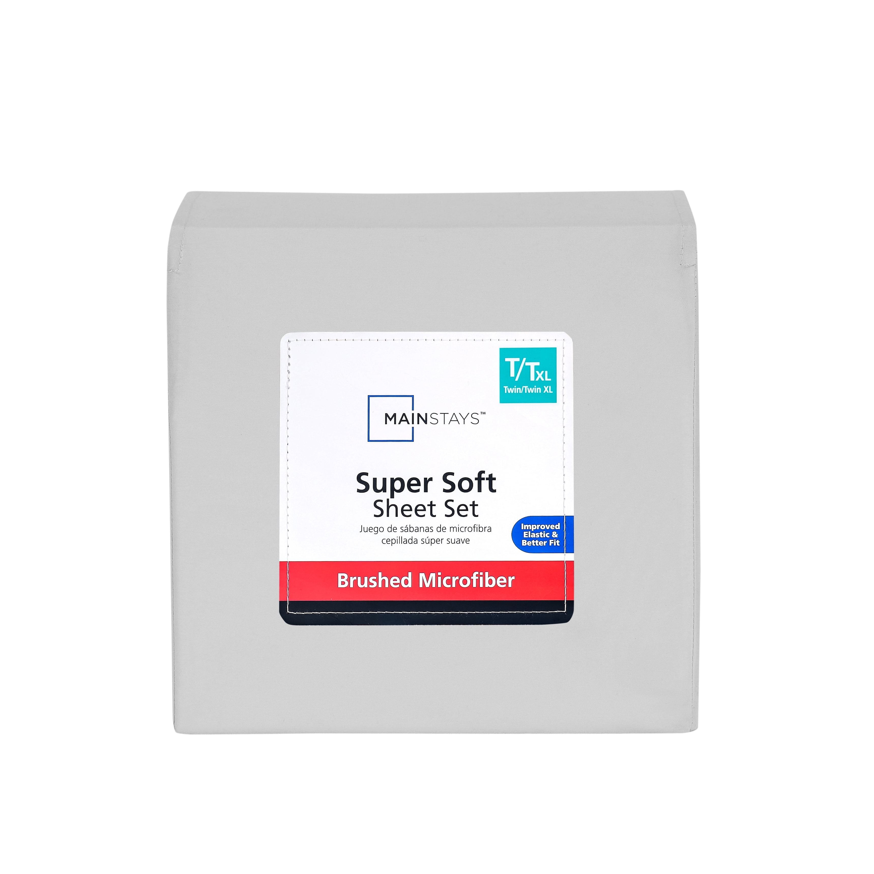 Mainstays Super Soft Brushed Microfiber Bed Sheet Set, Light Silver Gray, Twin-XL, 3 Piece