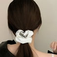 thumbnail image 4 of Visland Simple Smooth Satin Fabric Hair Ring Retro Large Hair Tie Heart Decor Pleated Cream Color Hair Rope Hair Accessories, 4 of 7