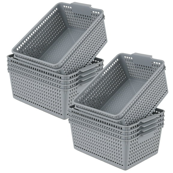 Sandmovie 12-Pack Large Storage Baskets, Plastic Storage Basket Desktop Organizer, Gray