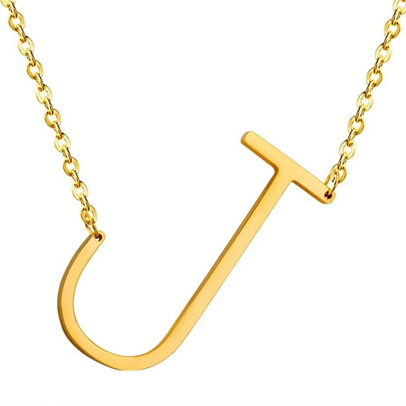 PAURO Sideways Initial Necklaces for Women Gold Plated A-Z Pendant Stainless Steel Dainty Big Alphabet simple Letter Jewelry Gold Letter J