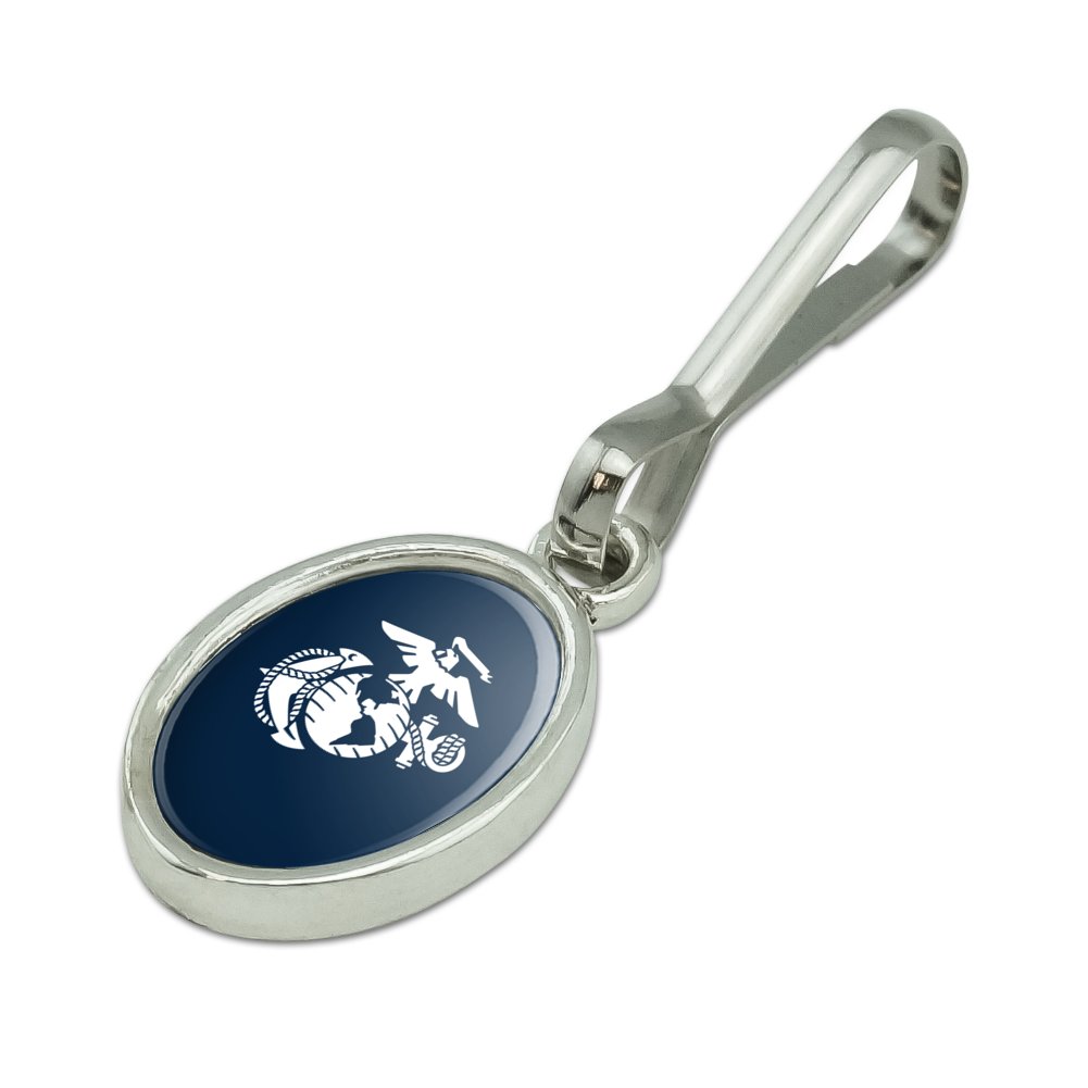 Marine Corps USMC White Eagle Globe Anchor on Blue Officially Licensed Antiqued Oval Charm Clothes Purse Suitcase Backpack Zipper Pull Aid - image 2 of 4