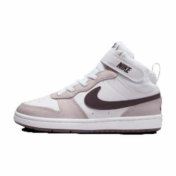 Nike Court Borough Mid 2 Little Kids' Shoes Color: White/Platinum Violet/Burgundy Crush Size: 1Y