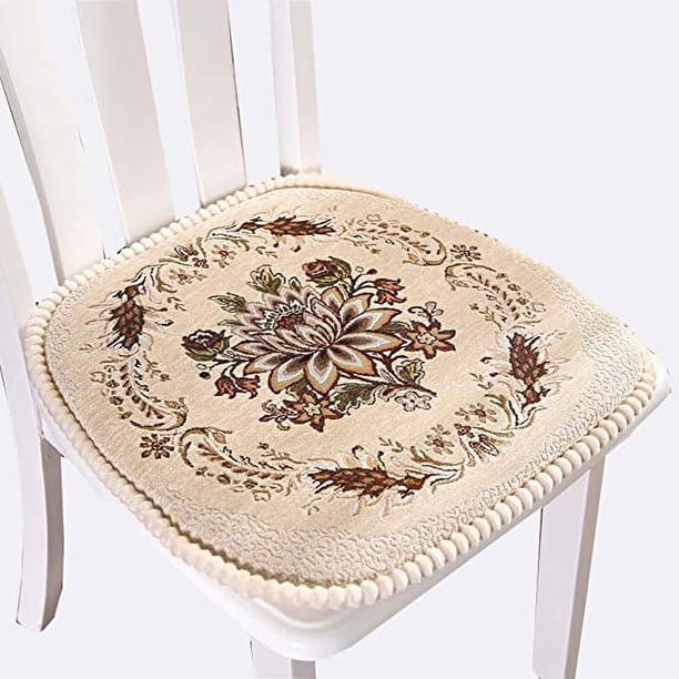 Nvzi Cojines para silla de cocina de estilo europeo, cojín de asiento con diseño floral y lazo, lavable, para comedor, sala de estar, cocina, oficina (beige)