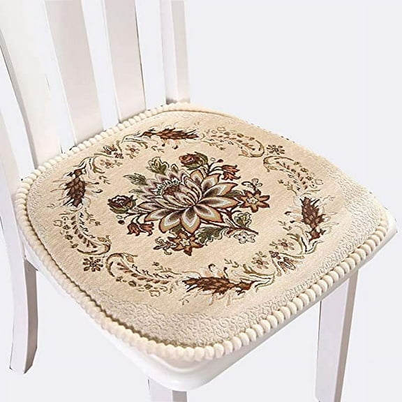 Namzi European Style Kitchen Chair Cushions, Floral Seat Cushion with Tie, Washable,Dining Living Room, Kitchen, Office (Beige)