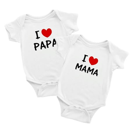 

I Love MAMA PAPA Twins Baby Clothes Jumpsuit Bodysuit (White 6-12M)