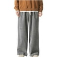 thumbnail image 2 of Pantalones largos para hombre, de ocio, de color liso, con botones, cintura elástica y cordón ajustable, de poliéster., 2 of 7